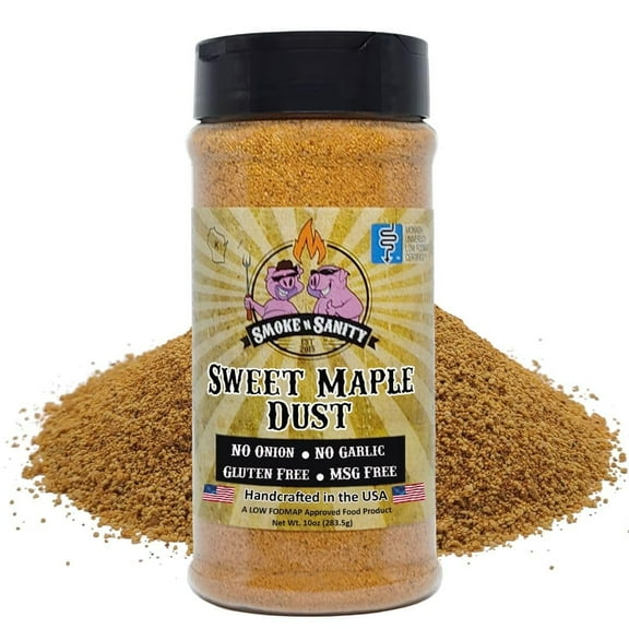 Smoke n Sanity Sweet Maple Dust - Certified Low FODMAP Seasoning - Gluten Free - Certified Kosher - Dairy Free for Low FODMAP Foods and Low FODMAP Diet (10 oz)