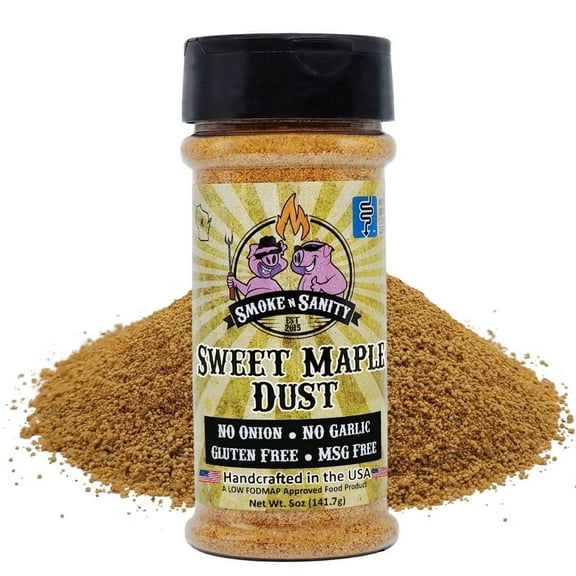 Smoke n Sanity Sweet Maple Dust - Certified Low FODMAP Seasoning - Gluten Free - Certified Kosher - Dairy Free for Low FODMAP Foods and Low FODMAP Diet (5 oz)