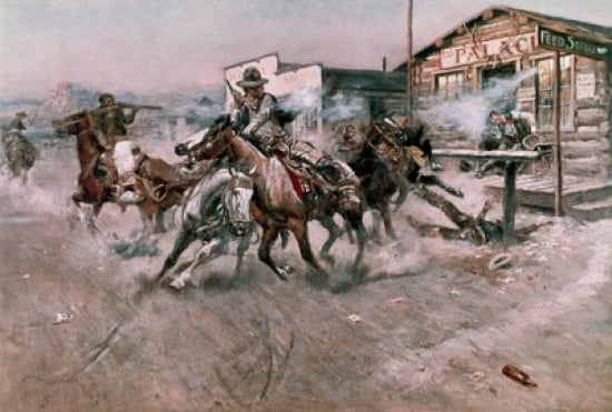 Smoke of a 45 1908 Charles Marion Russell (1865-1926American) Canvas Art -  (18 x 24)
