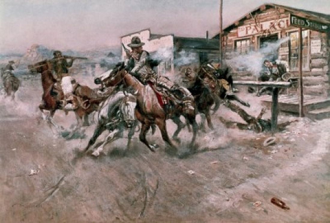 Smoke of a 45 1908 Charles Marion Russell (1865-1926American) Canvas Art - (24 x 36)