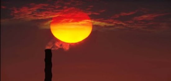 Smoke stack in sunset Canvas Art - Panoramic Images (24 x 12)