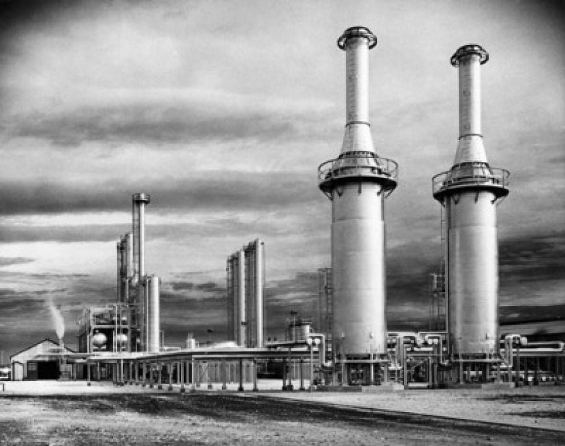 Smoke stacks at an oil refinery Canvas Art - (24 x 36)