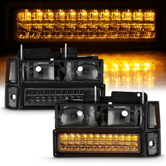 Smoked 1994-98 Chevy C/K Silverado Tahoe Suburban Headlights +LED Bumper+Corner