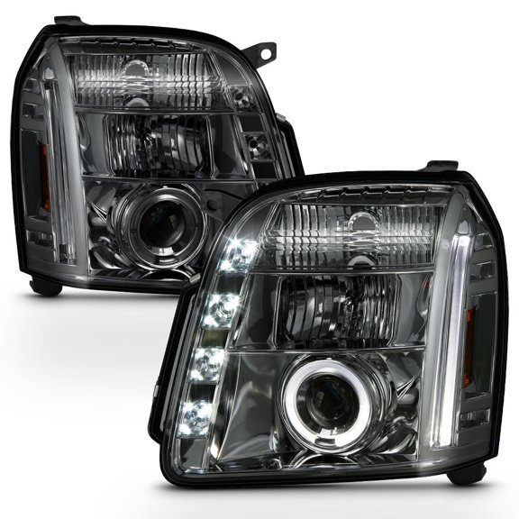 Smoked 2007-2013 GMC Yukon/Yukon Denali DRL LED Projector Halo Headlights 07-13