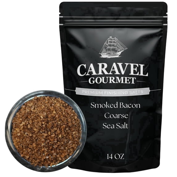 Caravel Gourmet Smoked Bacon Coarse Sea Salt for BBQ, Grilling or Cocktail - 14 oz Refill Pouch