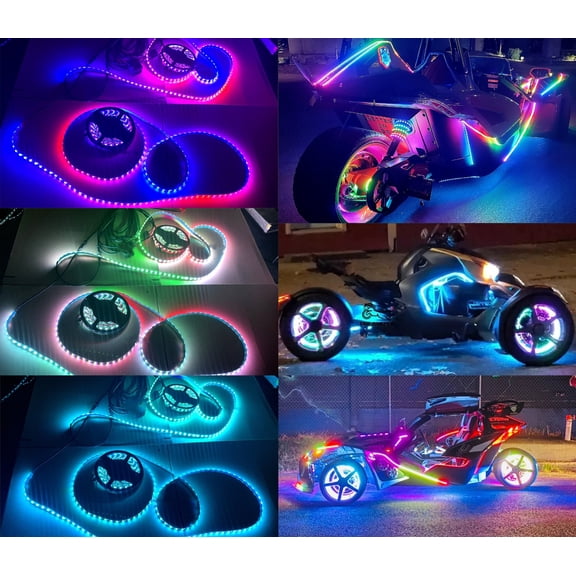 Tzvmny Lighting Factory - Dream Color Chasing 16PCS 6.5FT 78" LED Light Strips For Grill Underglow Slingshot Bluetooth +Remote Ctrl Waterproof IP65