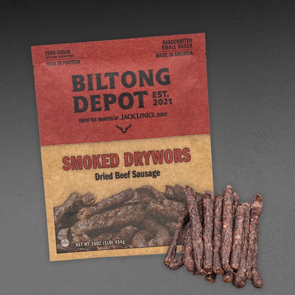 Biltong Depot Smoked Drywors (1 pound): High Protein Snack, No Sugar, Natural Dried Beef Sausage Stick