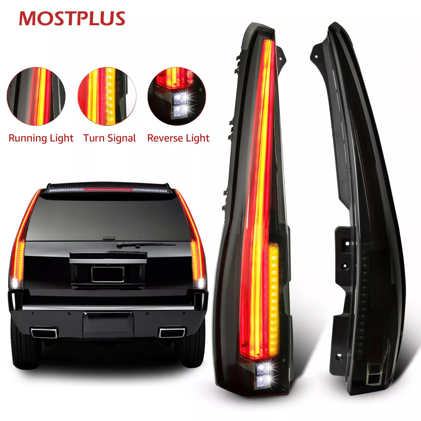 VLAND Smoked LED Tail Lights – 2007–2014 Chevy Suburban Tahoe GMC Yukon – Pair – DOT/SAE