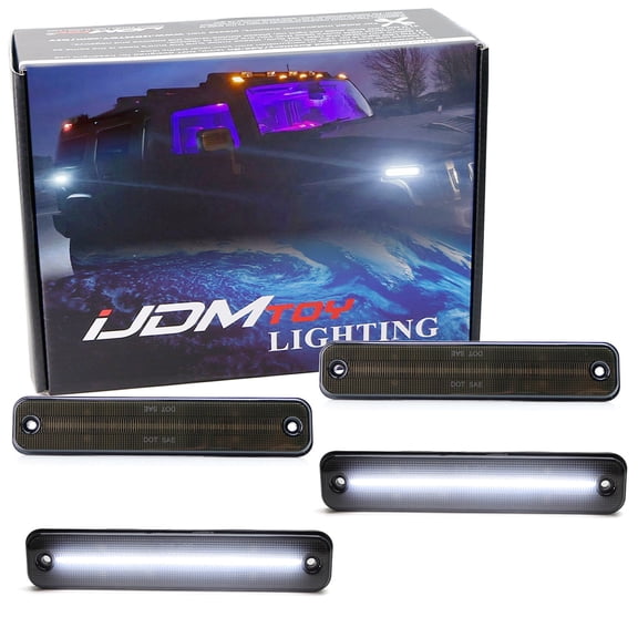 Smoked Lens All White Full LED Side Marker Light Kit For 2003-2009 Hummer H2, Powered by Total 180-SMD LED, Replace OEM Sidemarker Lamps