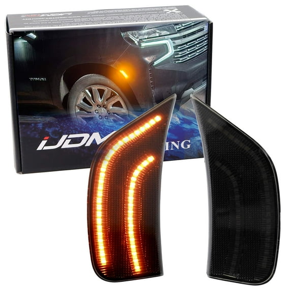 Smoked Lens Amber Double-Stripe LED Front Wheel Arch Side Marker Lights For 2021-2024 Chevy Suburban/Tahoe, GMC Yukon, Cadillac Escalade, Replace OEM Single-LED Amber Sidemarkers
