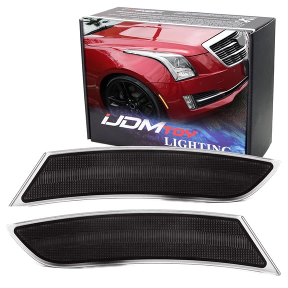 Smoked Lens Amber Full LED Bumper Side Marker Light Kit For 2013-2017 Cadillac XTS, Powered by 40-SMD LED, Replace OEM Front Sidemarker Lamps