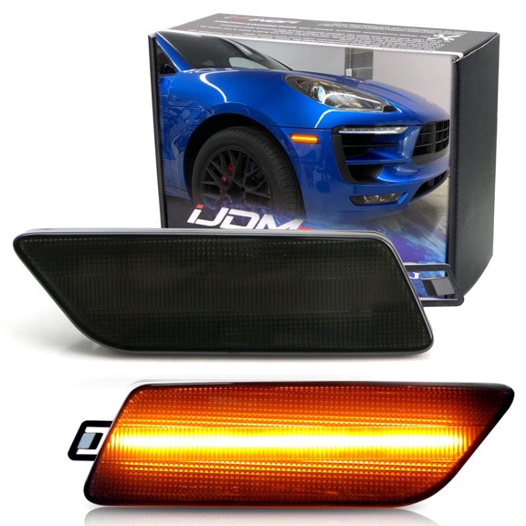 Smoked Lens Amber Full LED Bumper Side Marker Light Kit For 2014-up Porsche Macan, Powered by 40-SMD LED, Replace OEM Front Sidemarker Lamps
