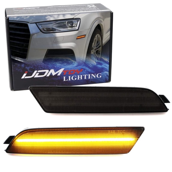 Smoked Lens Amber Full LED Bumper Side Marker Light Kit For 2015-2018 Audi Q3, Powered by 40-SMD LED, Replace OEM Front Sidemarker Lamps