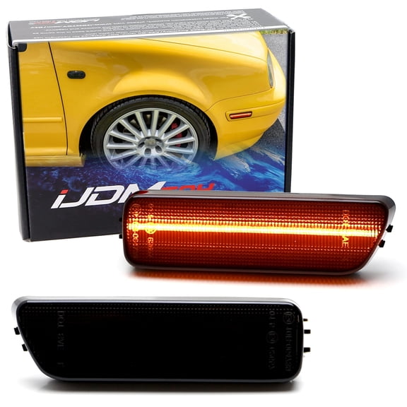 Smoked Lens Amber Full LED Bumper Side Marker Light Kit For Volkswagen: 1999-2005 MK4 Golf GTI R32 Rabbit Jetta, Powered by 40-SMD LED, Replace OEM Amber Sidemarker Lamps