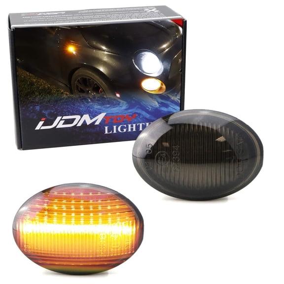Smoked Lens Amber Full LED Fender Side Marker Light Kit For 2007-19 Fiat 500 500e 500c Abarth, Powered by 20-SMD LED, Replace OEM Sidemarker Lamps