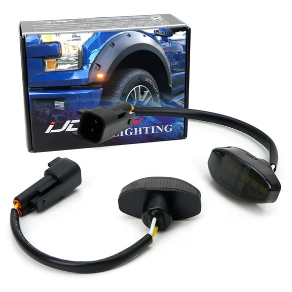 Smoked Lens Amber Full LED Front Fender Flare Side Marker Light Kit For 2010-14 Ford Raptor, Powered by 12-SMD LED, Replace OEM Sidemarker Lamps