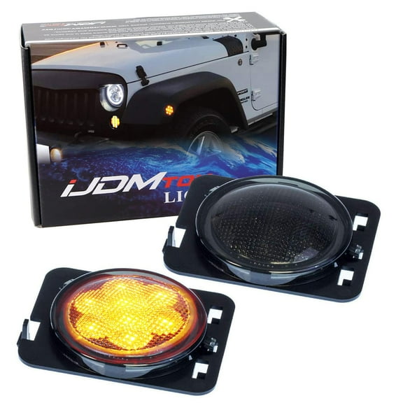 Smoked Lens Amber Full LED Front Fender Flare Side Marker Light Kit For Jeep 2007-2017 Wrangler JK, Replace OEM Amber or Clear Sidemarker Lamps