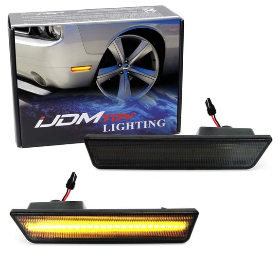 Smoked Lens Amber Full LED Front Side Marker Light Kit For 2008-14 Dodge Challenger, Powered by 24-SMD LED, Replace OEM Sidemarker Lamps