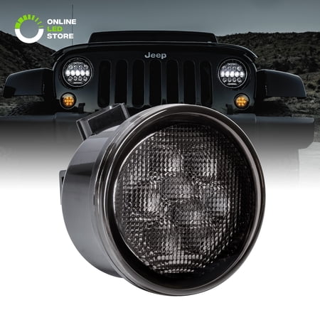Smoked Lens Amber LED Turn Signal Light [DRL Function] [8-LED] for 2007-2018 Jeep Wrangler JK & Unlimited - Left
