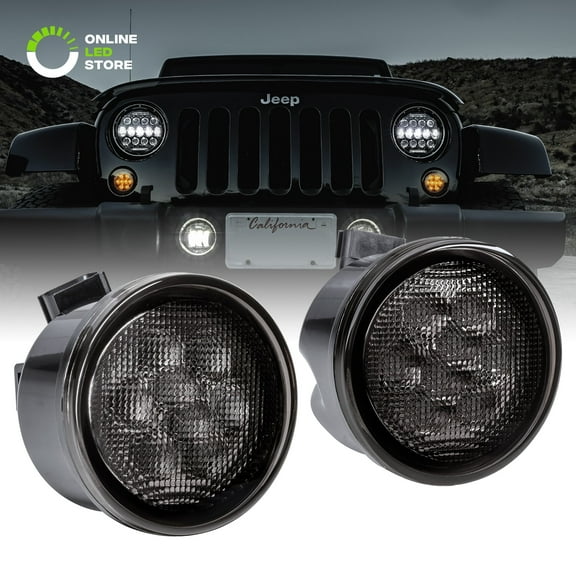 Smoked Lens Amber LED Turn Signal Light [DRL Function] [8-LED] for 2007-2018 Jeep Wrangler JK & Unlimited - Pair
