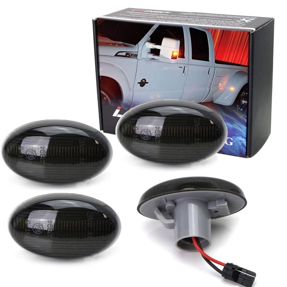 Smoked Lens Amber/Red Full LED Trunk Bed Marker Lights Set For 1999-2010 Ford F350 F450 Super Duty Truck Double Wheel Side Fenders, Powered by Total 48 LED