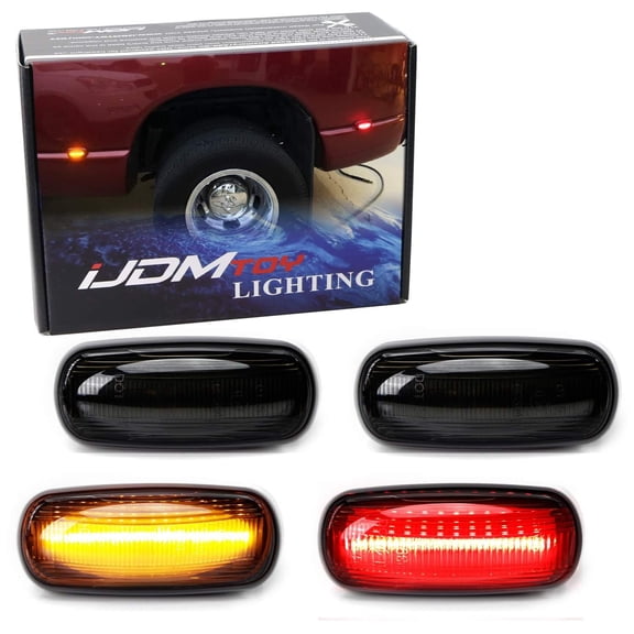 Smoked Lens Amber/Red Full LED Trunk Bed Marker Lights Set For 2003-09 Dodge RAM 2500HD 3500HD Truck Double Wheel Side Fenders, Powered by Total 48 LED