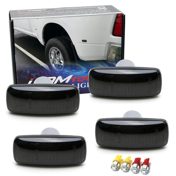 Smoked Lens Amber/Red LED Trunk Bed Marker Lights Set For 2010-18 Dodge RAM 2500HD 3500HD Dually Truck Double Wheel Side Fenders, Powered by Total 20 LED