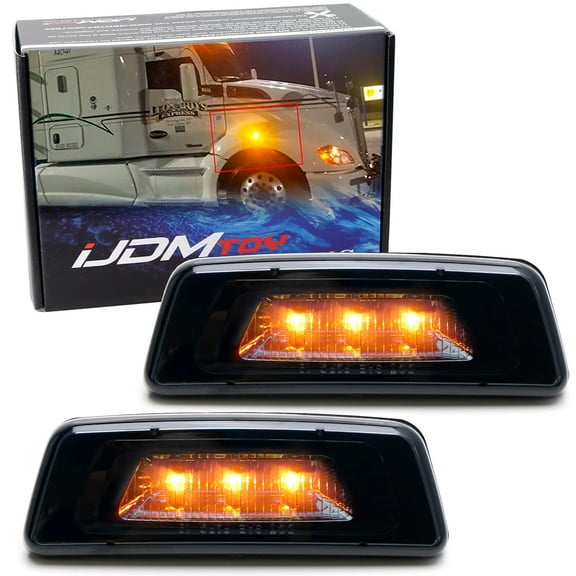 Smoked Lens Chrome Inside Finish Super Bright Amber Full LED Front Wheel Fender Side Marker Lights For Kenworth T680 T700 T880, Peterbilt 567 Semi-Truck