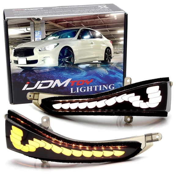 Smoked Lens Dynamic Sequential Blink LED Side Mirror Turn Signal/Driving Parking/Puddle Light Assembly For Infiniti 2014-up Q50 Q70, 2016-up Q60 QX30 QX50 QX60