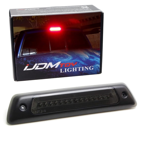 Smoked Lens LED High Mount Tail Light Assembly For 2009-14 Ford F150, w/Red Halo Ring Brake & White LED Light Bar Cargo Light