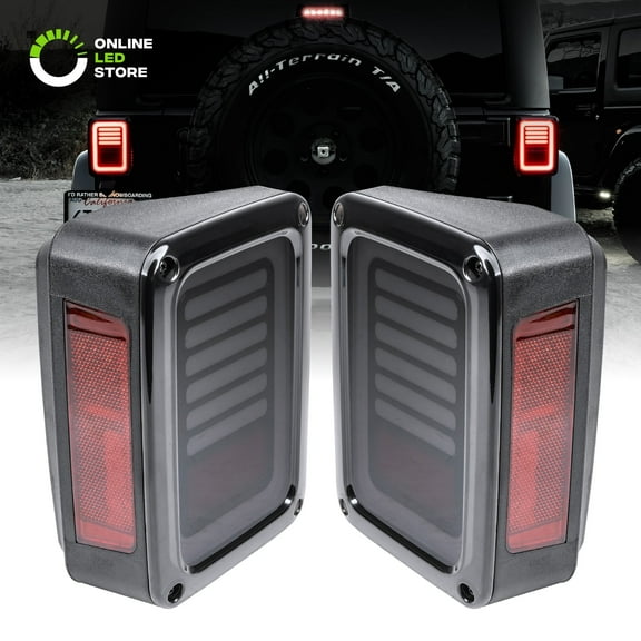 Smoked Lens LED Tail Light [Line & Halo Design] [120 LEDs] [Plug n Play] for 2007-2018 Jeep Wrangler JK & Unlimited - Pair