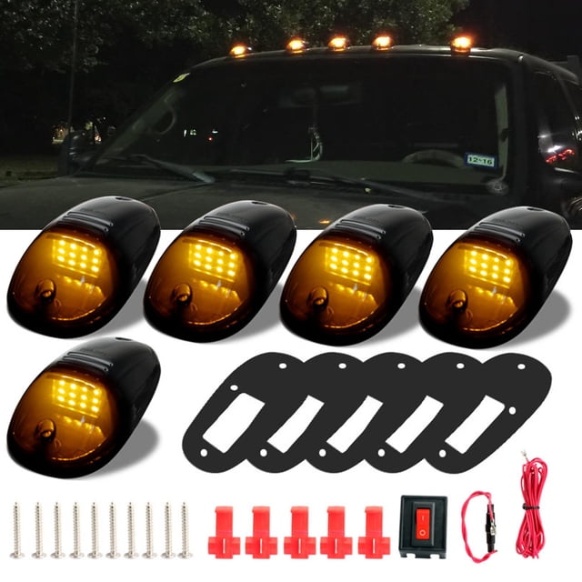 Smoke Lens Cab Roof Running Light Set For 94-98 Dodge Ram 1500 2500 | Amber LED With Chrome Housing