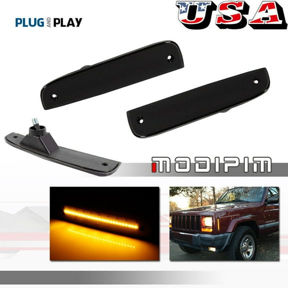 Smoked Lens Side Markers Corner LED Amber Parking Lights for 1997-01 for Jeep Cherokee -
