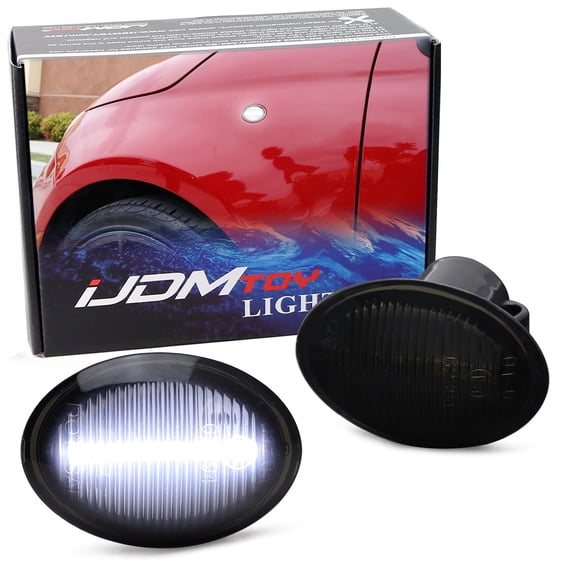 Smoked Lens White Full LED Fender Side Marker Light Kit For 2007-19 Fiat 500 500e 500c Abarth, Powered by 20-SMD LED, Replace OEM Sidemarker Lamps