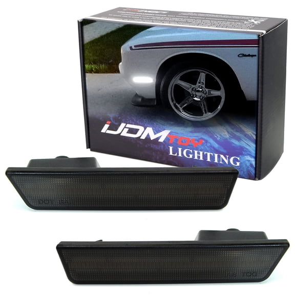Smoked Lens White Full LED Front Side Marker Light Kit For 2008-14 Dodge Challenger, Powered by 24-SMD LED, Replace OEM Sidemarker Lamps
