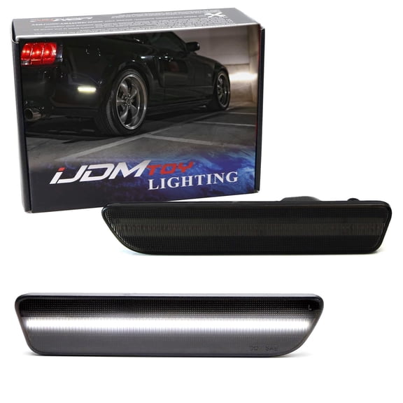 Smoked Lens White Full LED Rear Side Marker Light Kit For Ford 2005-09 Mustang, Powered by 54-SMD LED, Replace OEM Back Sidemarker Lamps