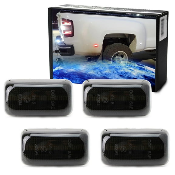 Smoked Lens White/Red Full LED Dually Rear Fender Marker Lights For Chevy/GMC 2015-up 2500HD 3500HD Double Wheel Fender Bed, Powered by Total 60 LEDs