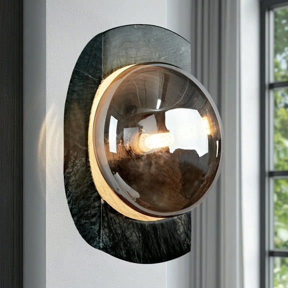 Smoked Luster Veining Globe Wall Sconce , Exterior Wall Lights , Outdoor Wall Lamp