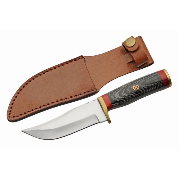 SZCO 8.25 Inch Fixed Blade Hunter Knife 4.25 Stainless Steel Full Tang Blade, Pakkawood Handle, Brass Guard, Leather Sheath Outdoor Survival