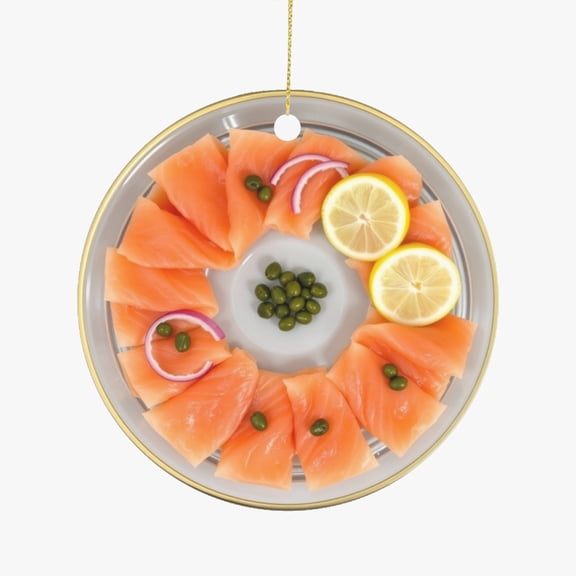Smoked Salmon Lox Fish Platter Nordic Cuisine Food Themed Double Sided Ceramic Foodie Novelty Holiday Christmas Xmas Ornament Gift (Flat Printed Design, NOT 3D)