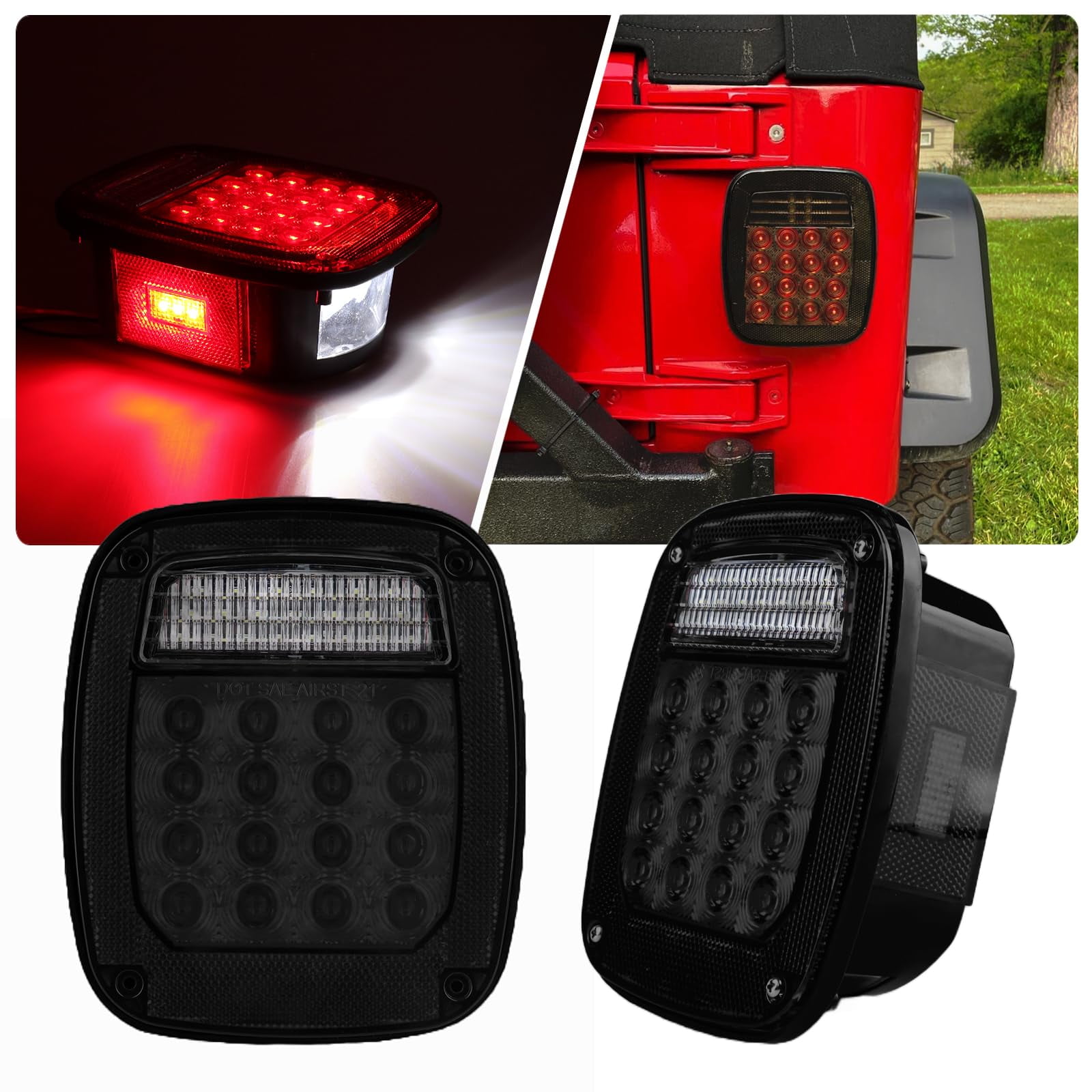 Smoked Square Rear Combination ZS23 Tail Lights Lamps Assembly