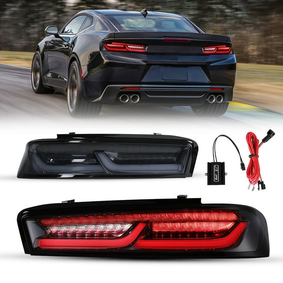 Smoked Tail Lights Compatible for 2016-2018 Chevrolet Camaro w/Sequential Red Turn Signal lights,Daytime Running Rear Lamps Assembly