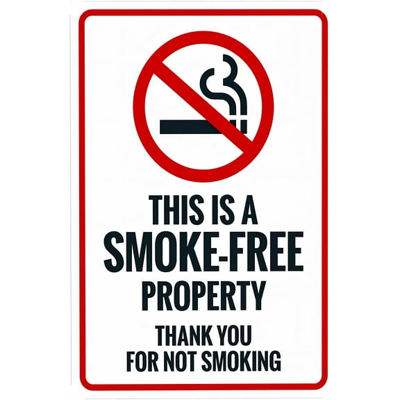 This Is A Smokefree Property Thank You For Not Smoking With Graphic Sign - 8"x12", Security Metal Decor for Business, Office, Home, Street, Road, No Smoking Zones