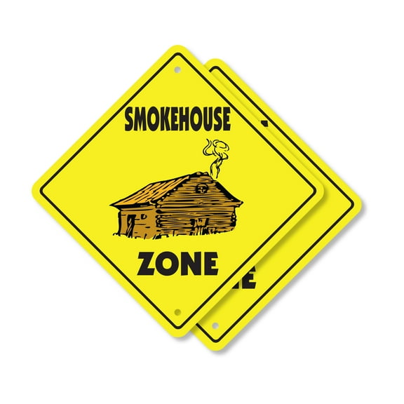 Smokehouse (2 Pack) Plastic Crossing Sign - 12 Inch X 12 Inch Xing Sign Gift Food Barbecue Meat Cooking Rustic Decor Grilling Party Festival Outdoor Event Fun