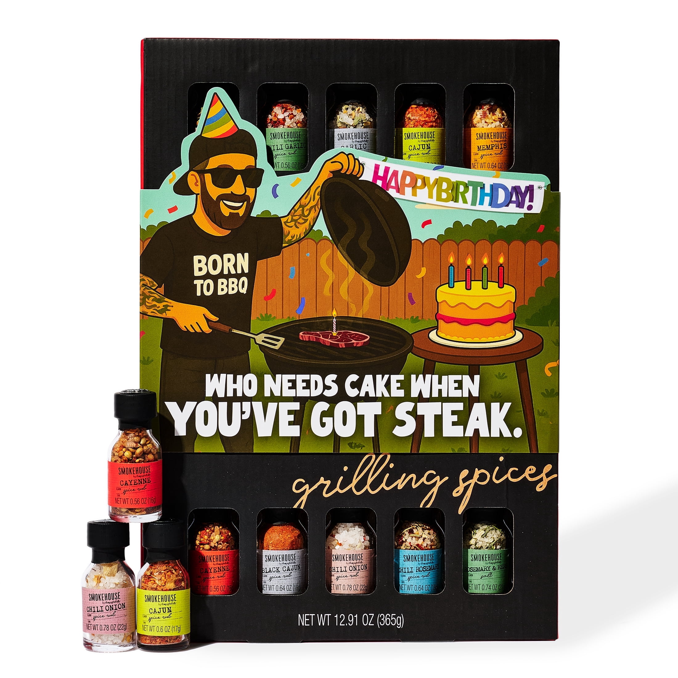 Smokehouse by Thoughtfully, Gourmet Ultimate Grilling Spice Set with Birthday Wrap, Includes 20 BBQ Seasonings & Rubs Like Chili Garlic, Italian, and Cajun, Gift for Him, Dad, or Grill Lovers