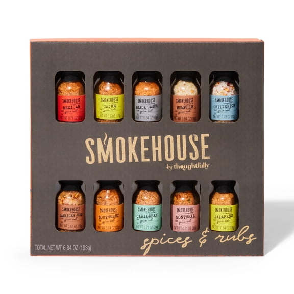 Smokehouse by Thoughtfully Gourmet Grilling Spices and Rubs in Mini Glass Bottles for Father's Day Gifts, Set of 10