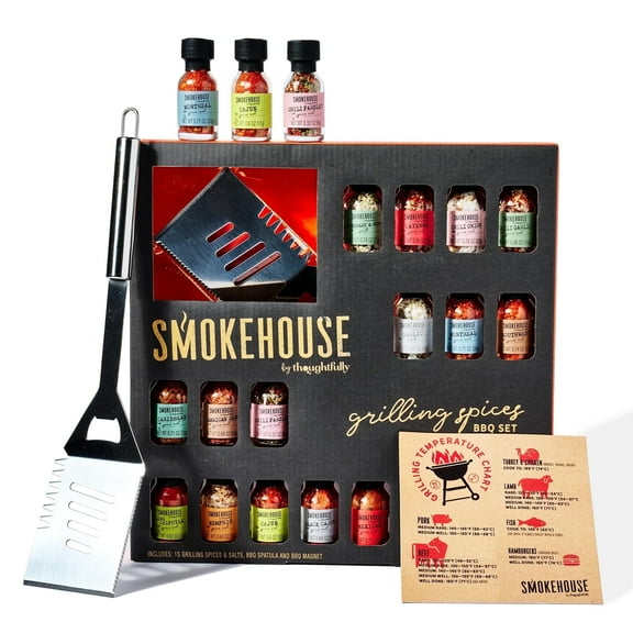 Smokehouse by Thoughtfully Grilling Spices Bbq Gifts, Includes BBQ Spatula, Magnet and Flavorful Seasoning and Rubs, Set of 15