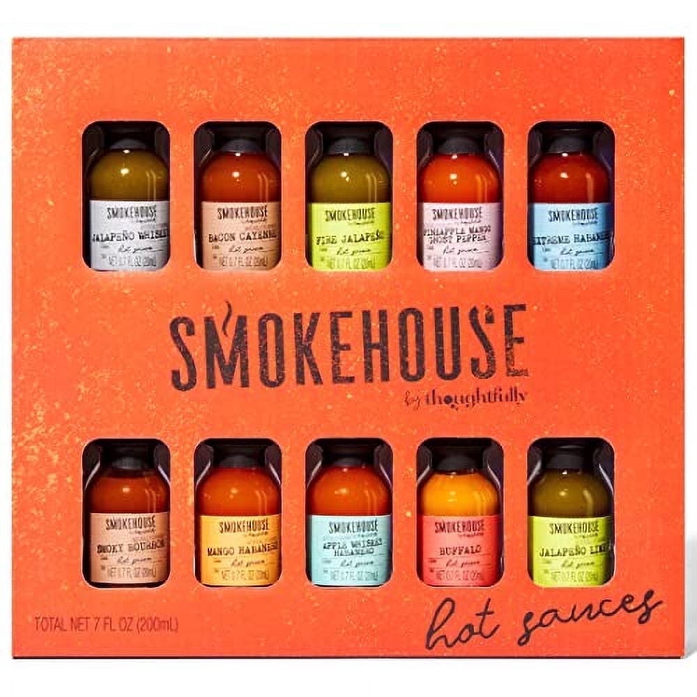 Smokehouse by Thoughtfully Natural Flavors Hot Sauce Traveler Variety Pack, Liquid Sauce Gift Set for Father's Day Gifts, 10 Count