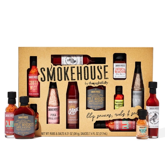 Smokehouse by Thoughtfully Ultimate BBQ Gifts Sampler Set, Includes Sauces, Seasoning, Rubs, and Salt