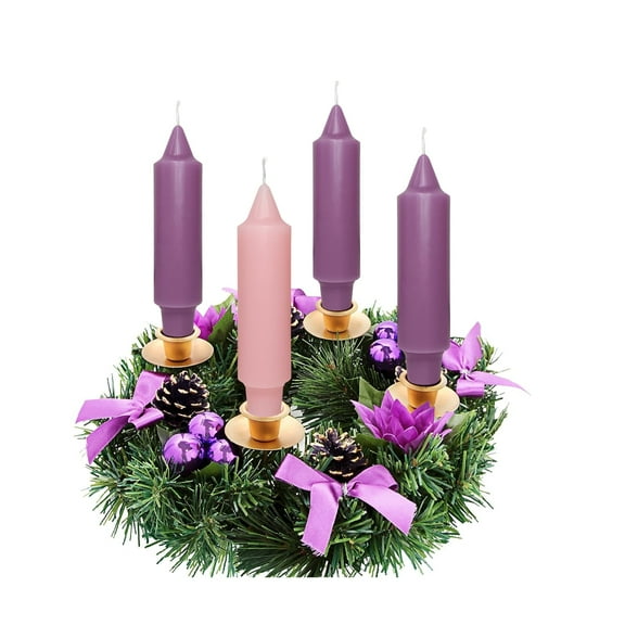 Smokeless Advent Candles Purple Candlesticks -Pink Candle Stick Short Tapered Candles 5 inches Christmas Advent Pillar Candle for Holidays, Church, Devotional, Celebration, Party, Set of 4